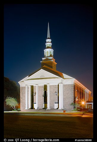 First Baptist Church in Federal style, by night. Natchez, Mississippi, USA (color)