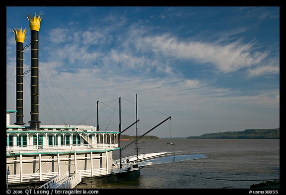 Riverboat and Mississippi River. Natchez, Mississippi, USA (color)