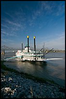 Riverboat, Mississippi River, and bridge, morning. Natchez, Mississippi, USA (color)