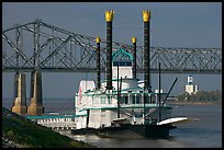 Paddle steamer and bridge. Natchez, Mississippi, USA (color)