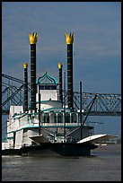 Riverboat and bridge. Natchez, Mississippi, USA (color)