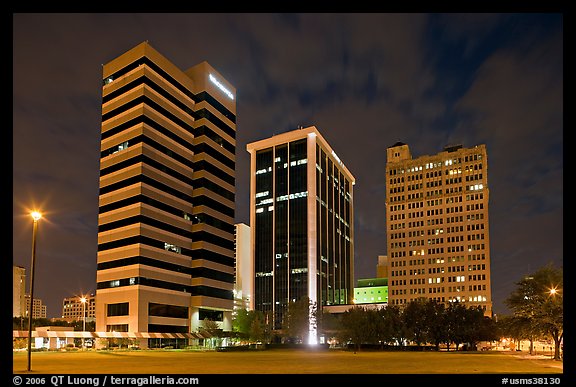 Downtown High rise buildings at night. Jackson, Mississippi, USA (color)