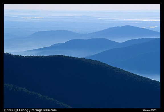 Ridges in haze, Blue Ridge Parkway. Virginia, USA
