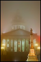 Monument and state capitol in fog at night. Columbia, South Carolina, USA (color)