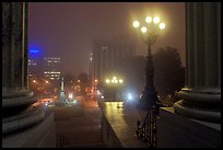 Streets on foggy night seen from state capitol. Columbia, South Carolina, USA