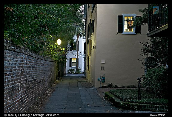 Alley at dusk. Charleston, South Carolina, USA
