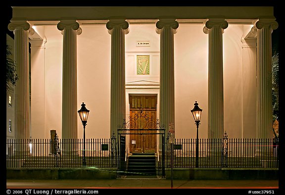 Museum facade at night. Charleston, South Carolina, USA