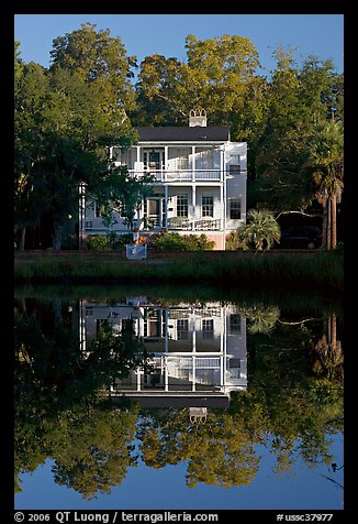House reflected in pond. Beaufort, South Carolina, USA (color)