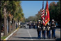 Marines carrying flag during parade. Beaufort, South Carolina, USA (color)