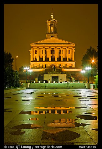 State Capitol and reflectoins by night. Nashville, Tennessee, USA (color)