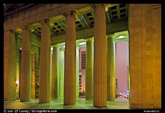Columns of War memorial by night. Nashville, Tennessee, USA (color)