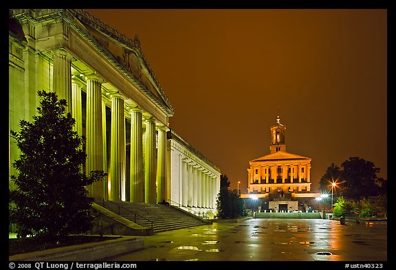 War Memorial and State Capitol by night. Nashville, Tennessee, USA (color)