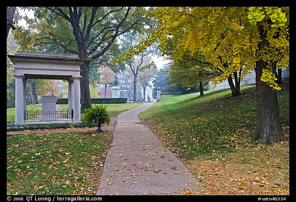 Path and memorial in gardens of state capitol. Nashville, Tennessee, USA (color)