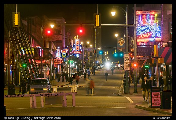 Beale Street at night. Memphis, Tennessee, USA (color)