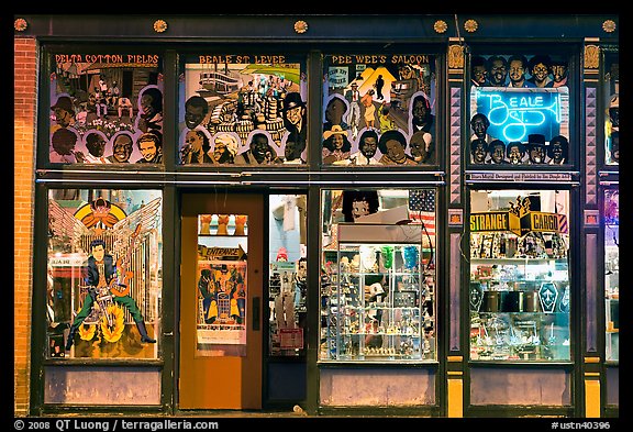 Store on Beale Street by night. Memphis, Tennessee, USA (color)