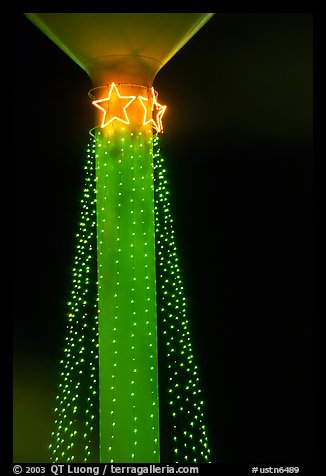 Christmas decorations on a water tower. Tennessee, USA