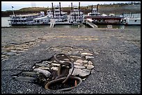 Riverfront, anchoring ring and riverboats. Memphis, Tennessee, USA (color)