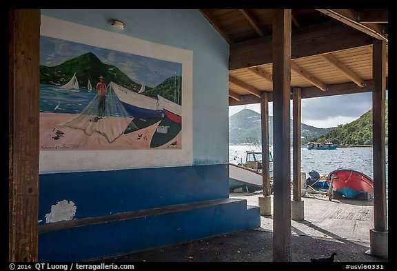 Mural decor and Hassel Island. Saint Thomas, US Virgin Islands