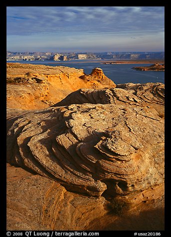 Rock Swirls and Lake Powell, Glen Canyon National Recreation Area, Arizona. USA (color)