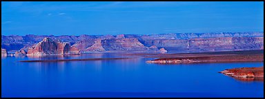 Dusk scenery with mesas and Lake Powell, Glen Canyon National Recreation Area, Arizona. USA (Panoramic color)
