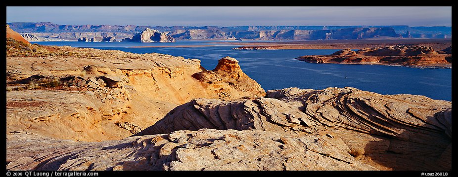 Lake Powell view with sandstone swirls, Glen Canyon National Recreation Area, Arizona. USA (color)