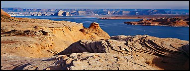 Lake Powell view with sandstone swirls, Glen Canyon National Recreation Area, Arizona. USA (Panoramic color)