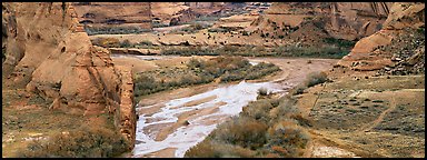 Canyon landscape with cultivated fields. Canyon de Chelly  National Monument, Arizona, USA (Panoramic color)