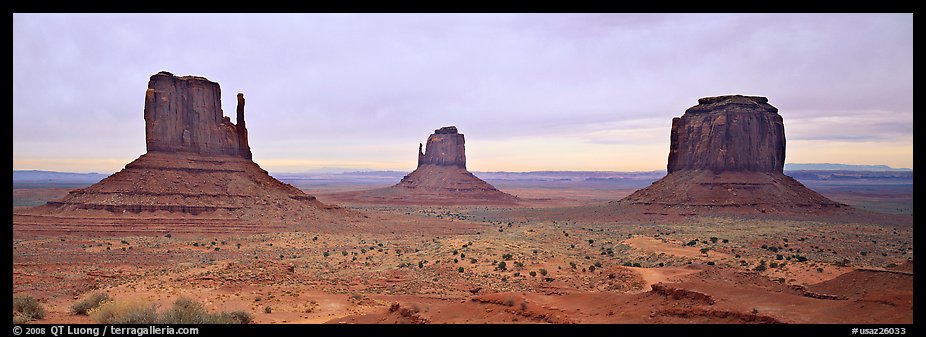 Monument Valley landscape and mittens. Monument Valley Tribal Park, Navajo Nation, Arizona and Utah, USA (color)