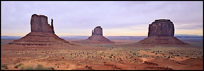 Monument Valley landscape and mittens. Monument Valley Tribal Park, Navajo Nation, Arizona and Utah, USA (Panoramic color)