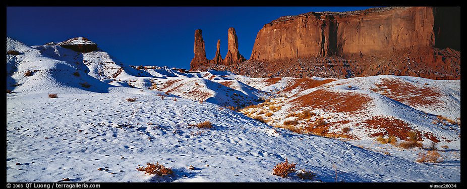 Monument Valley landscape with snow. Monument Valley Tribal Park, Navajo Nation, Arizona and Utah, USA (color)