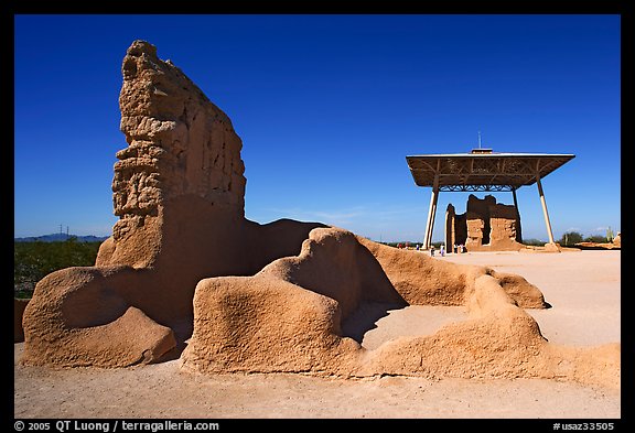 Hohokam ruins and the Great House, Casa Grande Ruins National Monument. Arizona, USA (color)