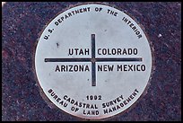 Marker at the exact Four Corners point. Four Corners Monument, Arizona, USA ( color)