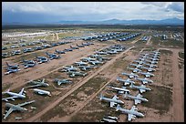 Aerial view of rows of retired military aircraft. Tucson, Arizona, USA ( color)