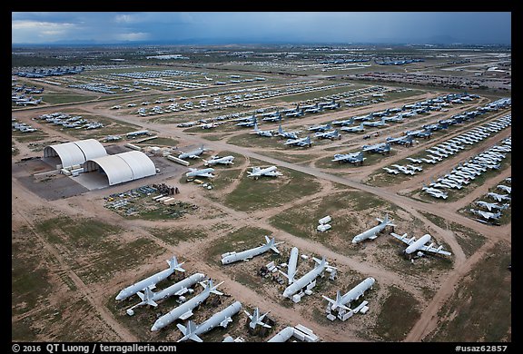 Aerial view of Aircraft Maintenance and Regeneration Group Boneyard. Tucson, Arizona, USA