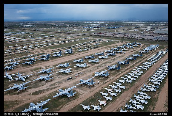 Aerial view of retired military aircraft. Tucson, Arizona, USA