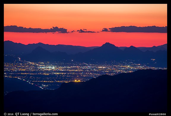Tucson at sunset from Rincon Mountains. Tucson, Arizona, USA (color)