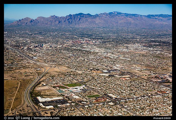 Aerial view of Tucson and mountains. Tucson, Arizona, USA