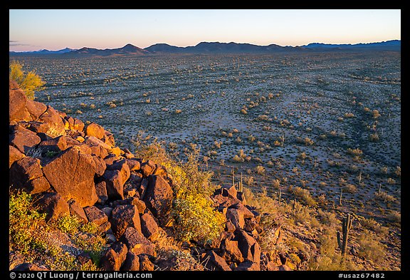 Vekol Valley from Lost Horse Peak at sunset. Sonoran Desert National Monument, Arizona, USA (color)