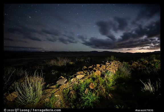 Pueblo la Plata ruins at night. Agua Fria National Monument, Arizona, USA (color)