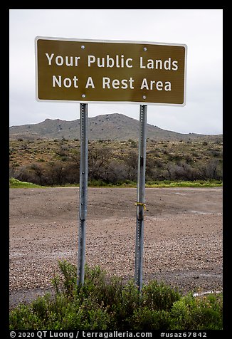 Public Lands not a rest area sign. Agua Fria National Monument, Arizona, USA (color)