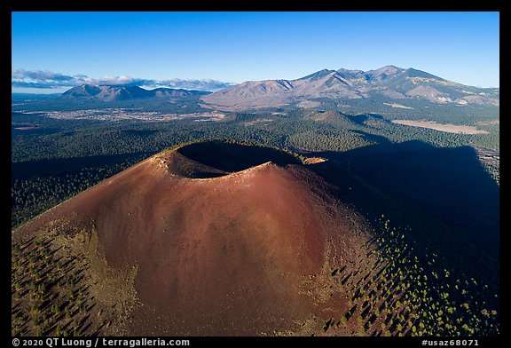 Aerial View of Sunset Crater and San Francisco Mountains. Sunset Crater Volcano National Monument, Arizona, USA