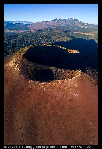 Aerial View of Sunset Crater and Humphreys Peak. Sunset Crater Volcano National Monument, Arizona, USA