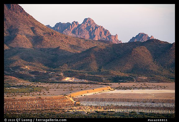 Silver Bell tailings pond, Ragged Top, and Wolcott Peak. Ironwood Forest National Monument, Arizona, USA