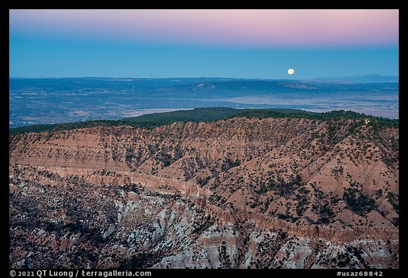 Full moon setting over Hells Hole. Grand Canyon-Parashant National Monument, Arizona, USA (color)