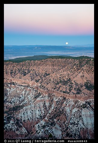Hells Hole with full moon setting. Grand Canyon-Parashant National Monument, Arizona, USA