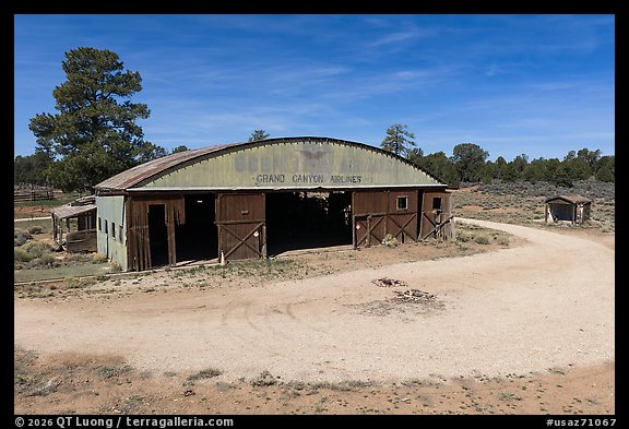 Historic Grand Canyon Airlines hangar. Baaj Nwaavjo Itah Kukveni – Ancestral Footprints of the Grand Canyon National Monument, Arizona, USA (color)