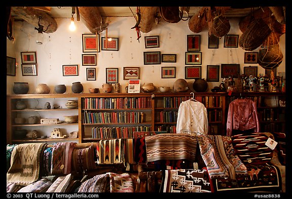 Navajo rugs and designs in the Hubbel rug room. Hubbell Trading Post National Historical Site, Arizona, USA
