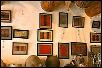 Framed paintings of Navajo rug designs commissioned by Hubbell. Hubbell Trading Post National Historical Site, Arizona, USA (color)