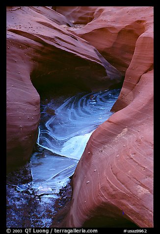 Frozen water and red sandstone, Water Holes Canyon. Arizona, USA (color)