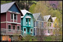 Houses with pastel colors and newly leafed trees. Telluride, Colorado, USA ( color)